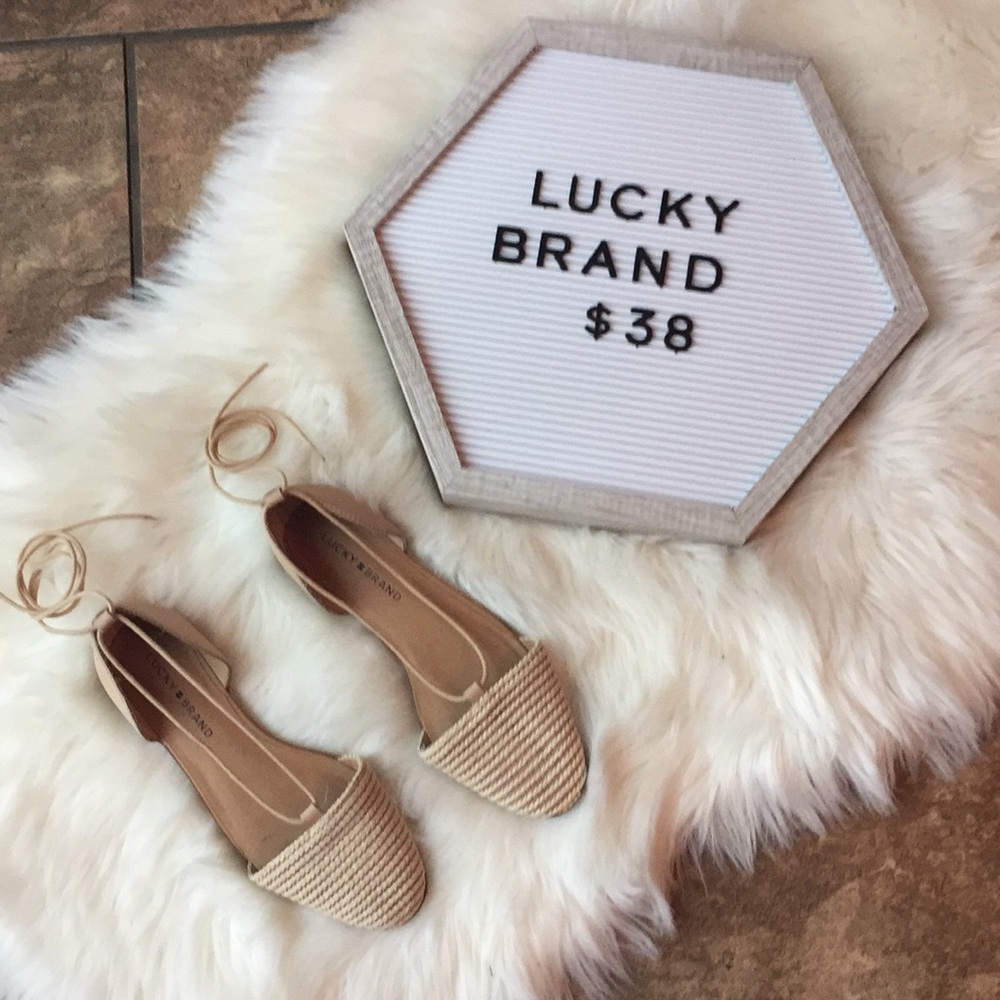Lucky Brand Cream Ankle Wrap Flats